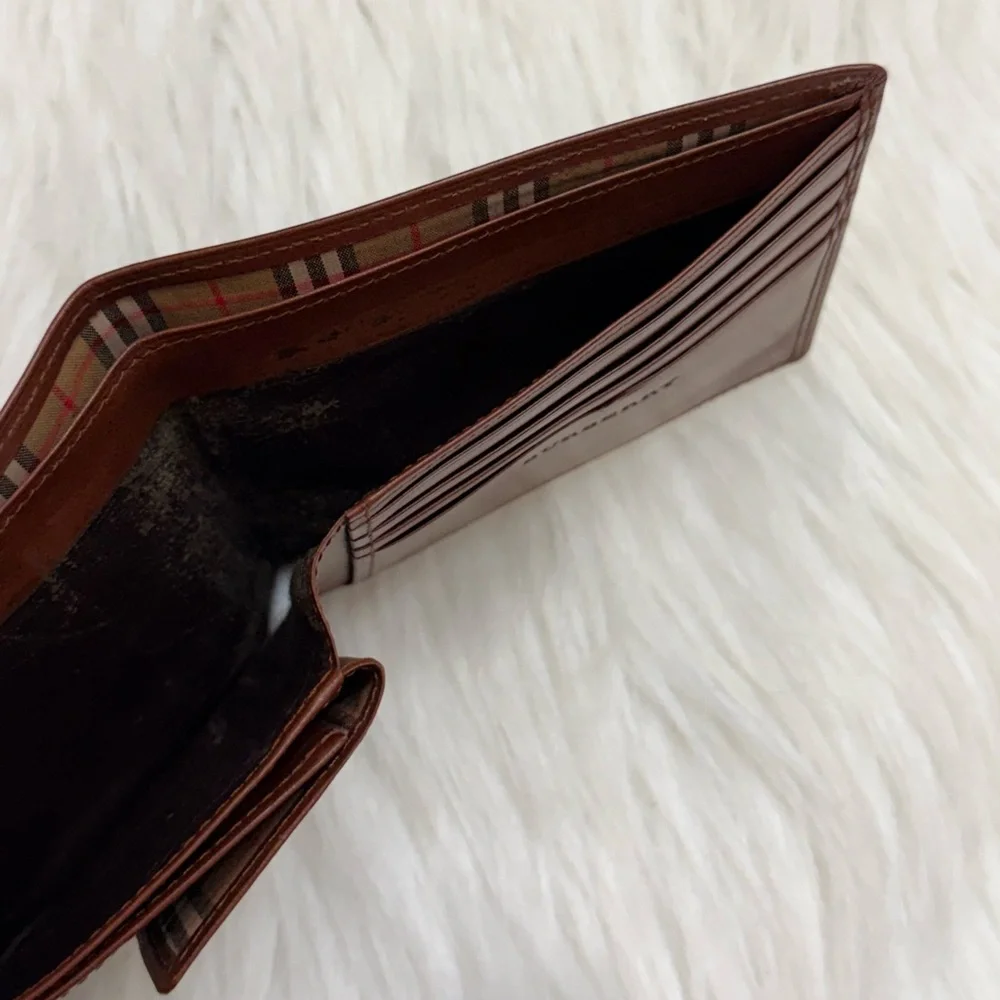 BURBERRY - MENS NOVA CHECK LINED BROWN LEATHER BIFOLD WALLET